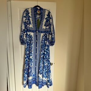 Farm Rio Blue and White Floral Maxi Dress